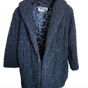 Vintage Curly Lamb Women's Black Swing  Fur Coat